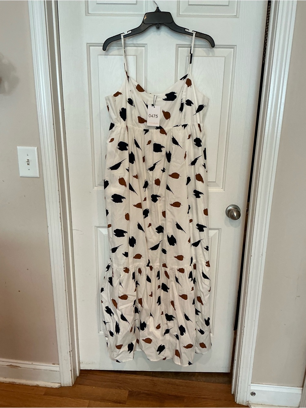 Sugarlips White Maxi Dress with Black and Brown Leaf Print